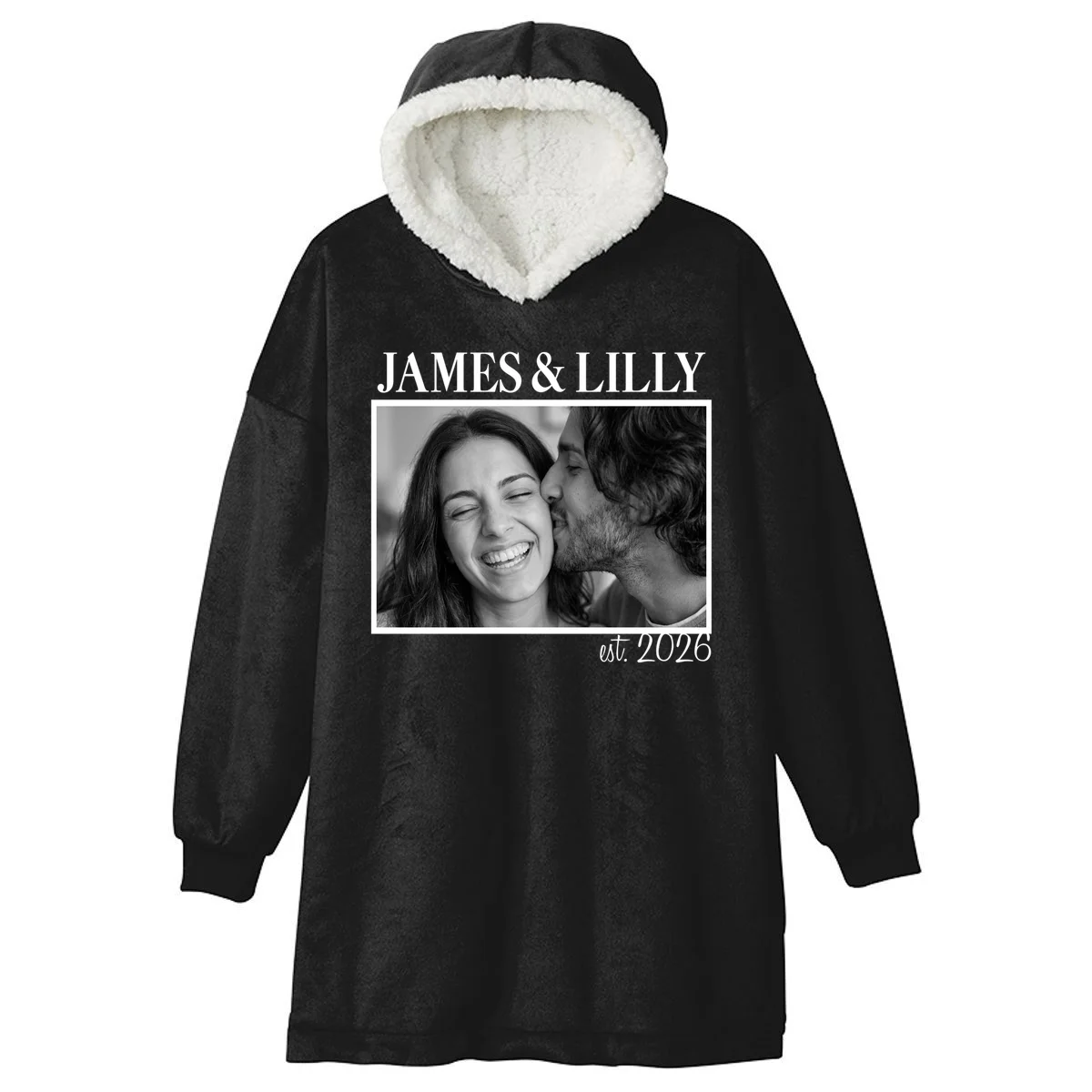 Personalized Couple Gift with Custom Photo Hooded Blanket Vintage Style Engagement or Anniversary Gift - Front