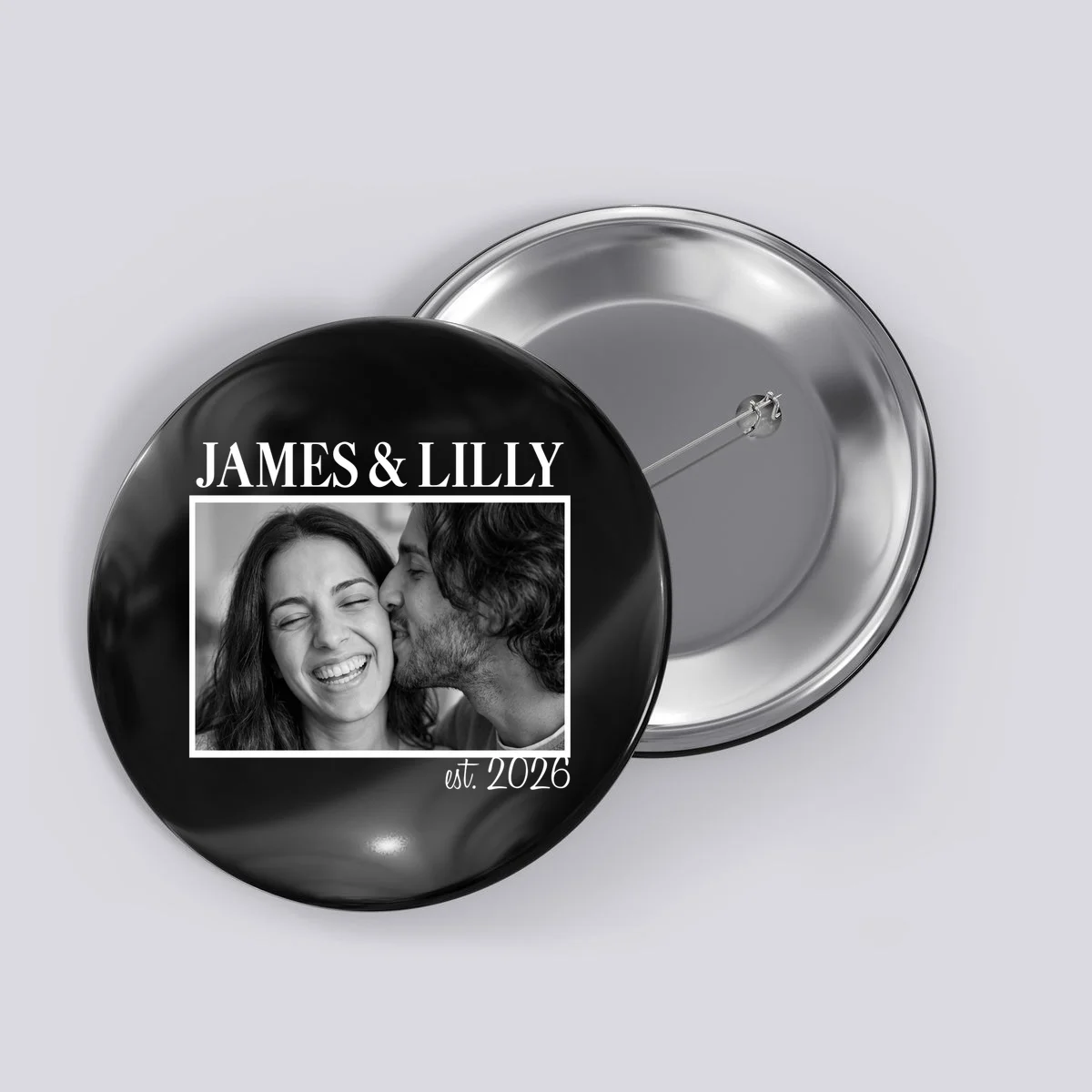 Personalized Couple Gift with Custom Photo Button Vintage Style Engagement or Anniversary Gift - Front
