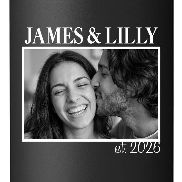 Personalized Couple Gift with Custom Photo 24oz Water Bottle Vintage Style Engagement or Anniversary Gift - Front - Close-up