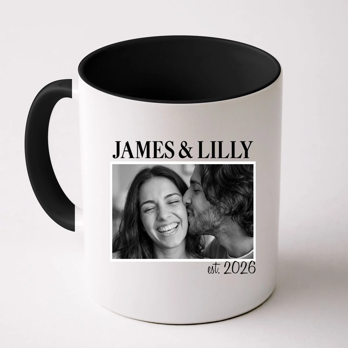 Personalized Couple Gift with Custom Photo Coffee Mug Vintage Style Engagement or Anniversary Gift - Front