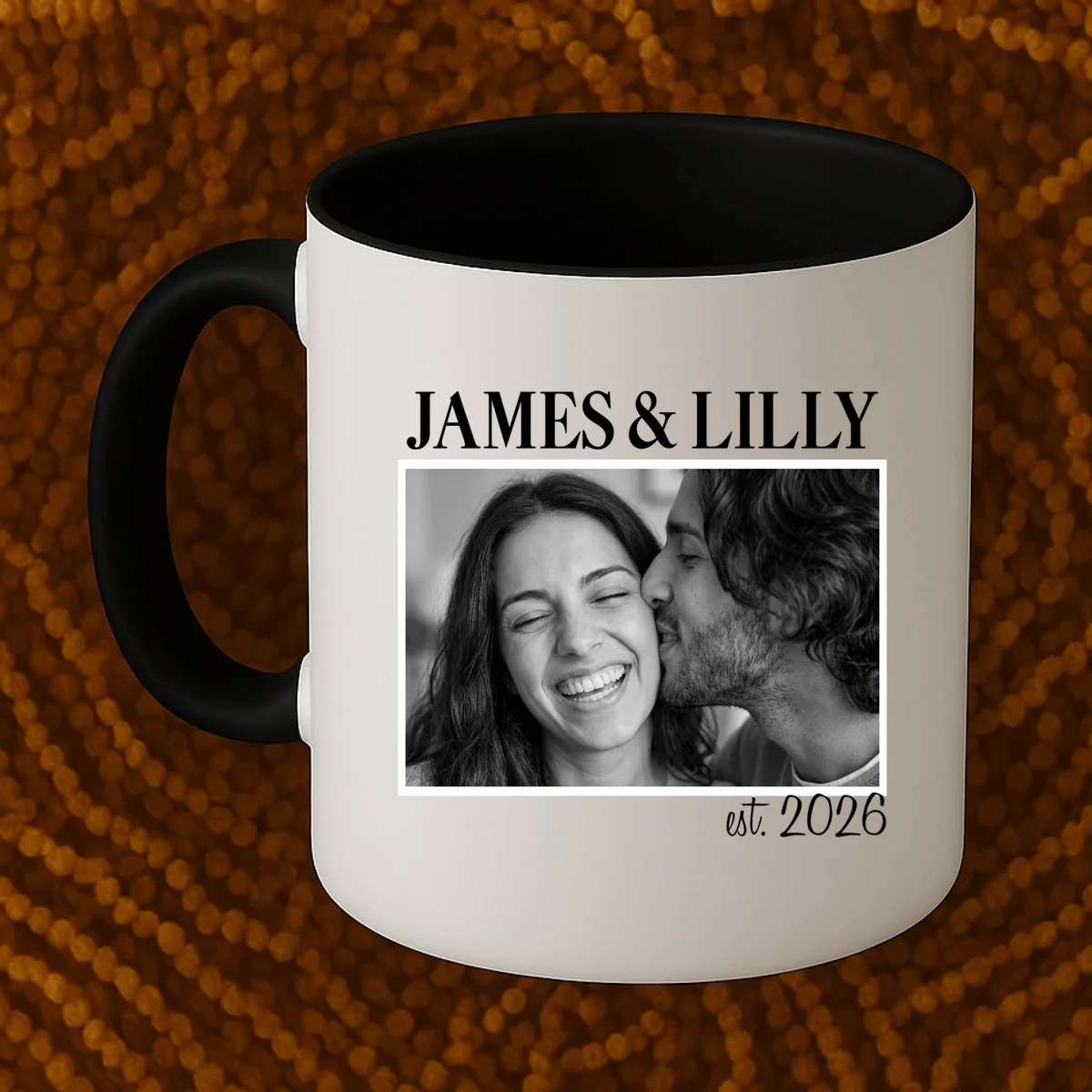 Personalized Couple Gift with Custom Photo Coffee Mug Vintage Style Engagement or Anniversary Gift - Front 1