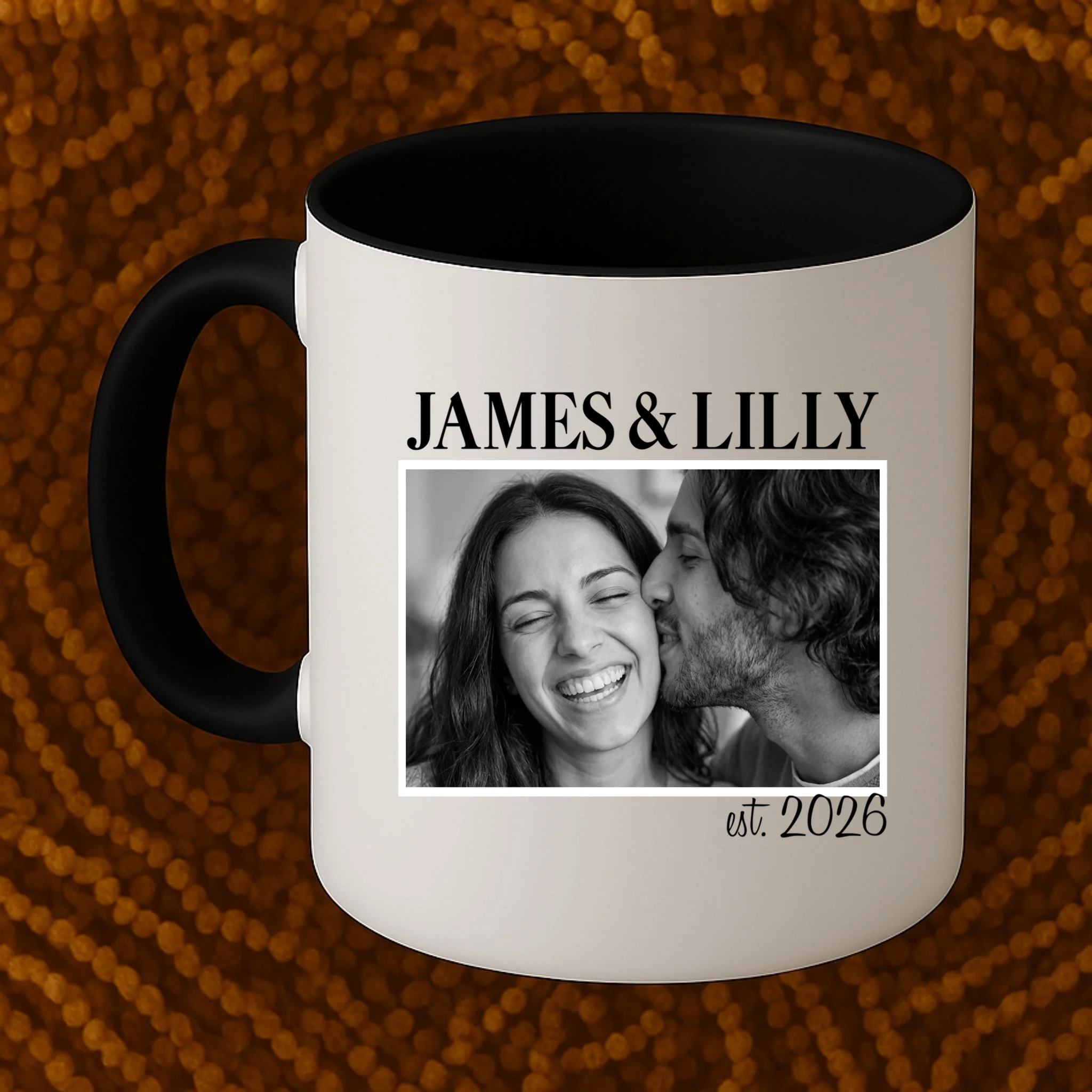 Personalized Couple Gift with Custom Photo Mug Vintage Style Engagement or Anniversary Gift - Front 1