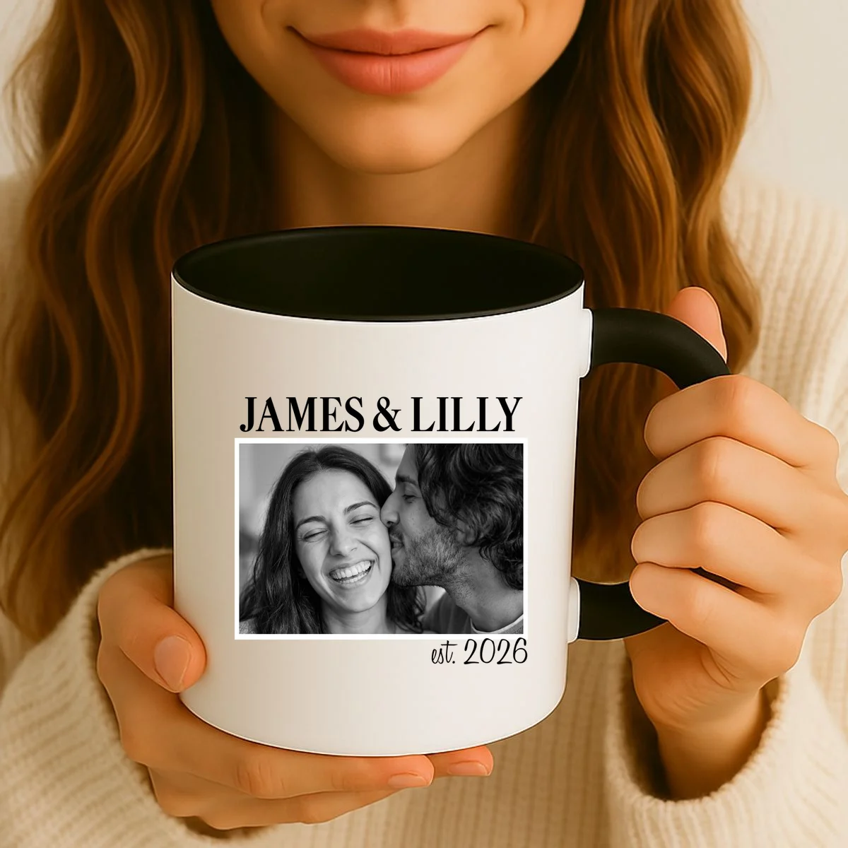 Personalized Couple Gift with Custom Photo Coffee Mug Vintage Style Engagement or Anniversary Gift - Front 2