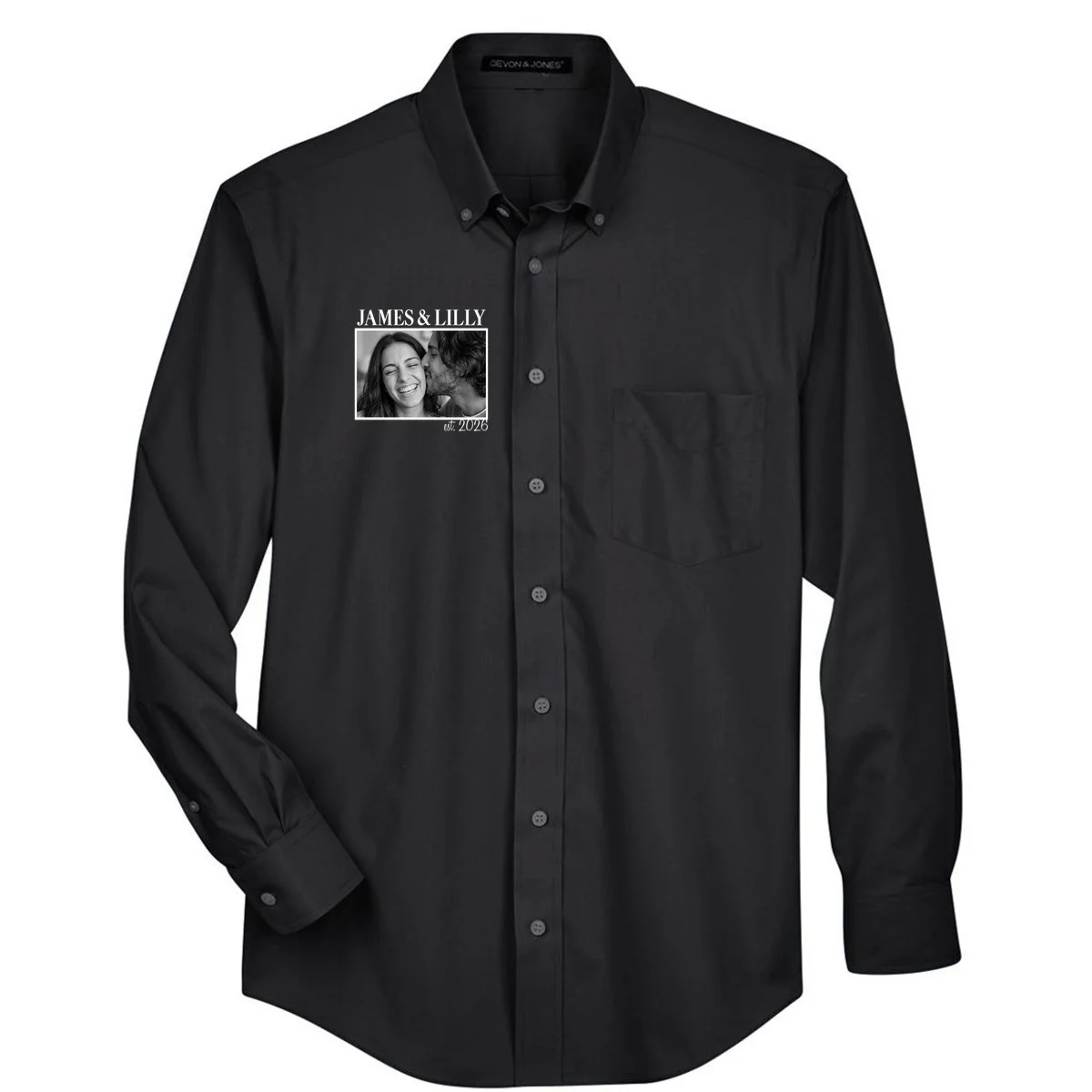 Personalized Couple Gift with Custom Photo Men's Button Up Vintage Style Engagement or Anniversary Gift - Front