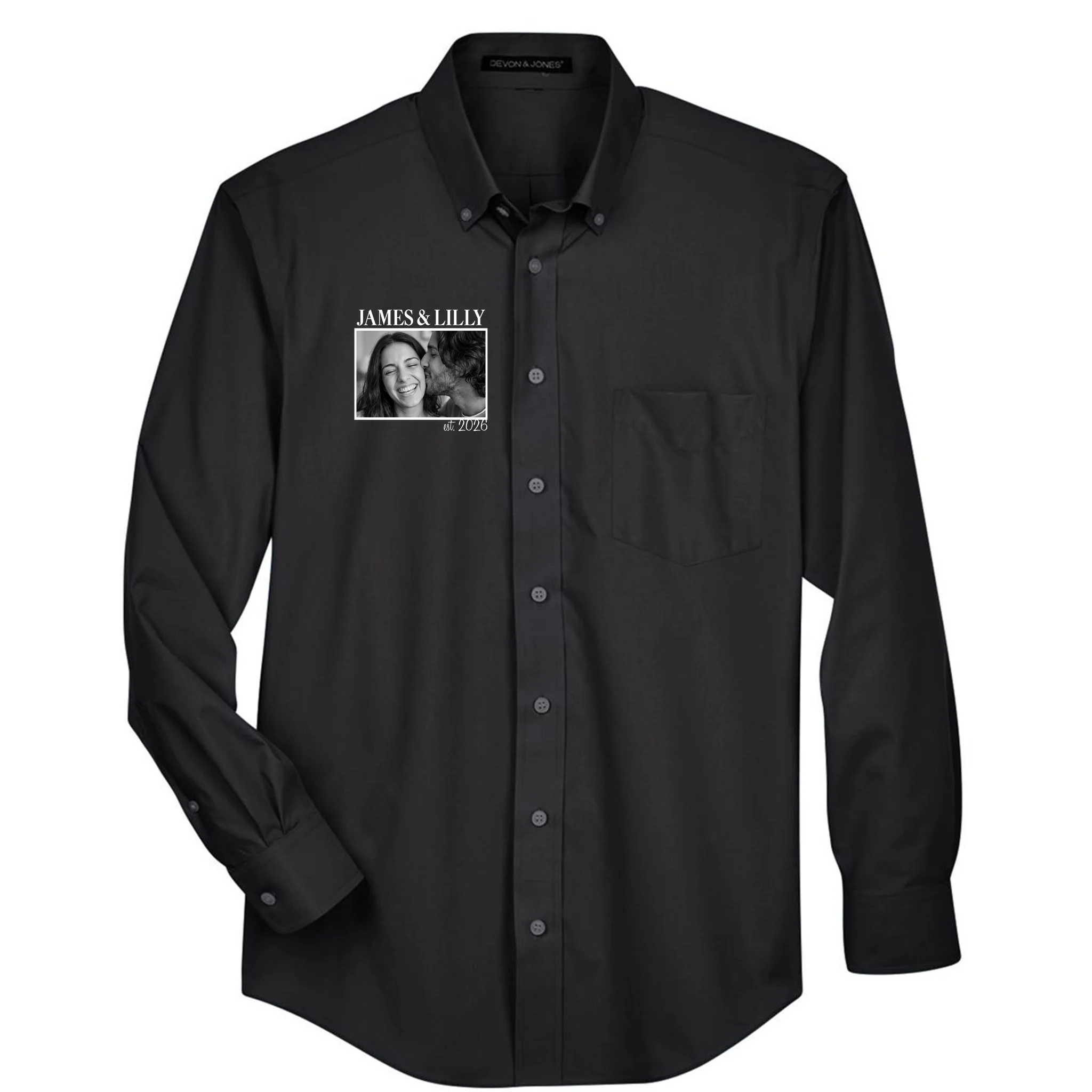 Personalized Couple Gift with Custom Photo Men's Button Up Vintage Style Engagement or Anniversary Gift - Front
