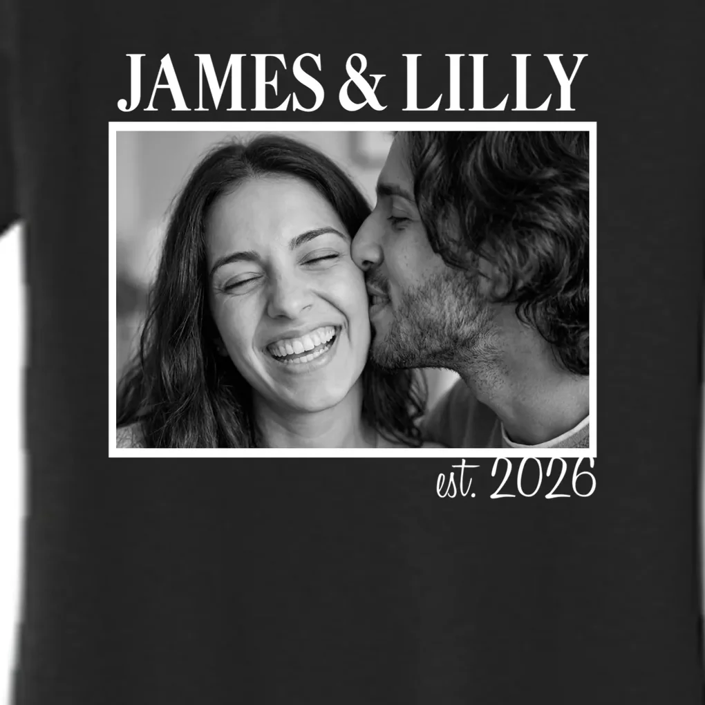 Personalized Couple Gift with Custom Photo Women's Flannel Pajama Set Vintage Style Engagement or Anniversary Gift - Front - Close-up