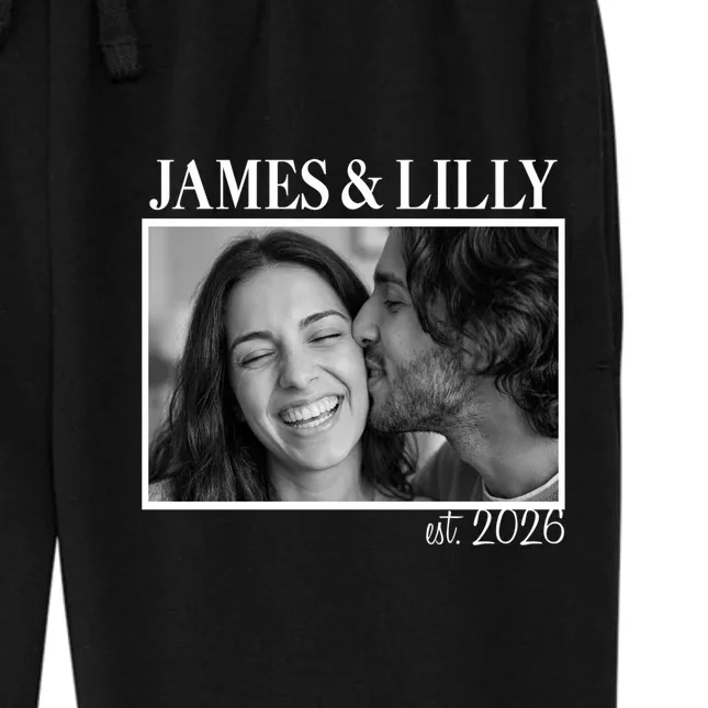 Personalized Couple Gift with Custom Photo Women's Fleece Sweatpants Vintage Style Engagement or Anniversary Gift - Front - Close-up