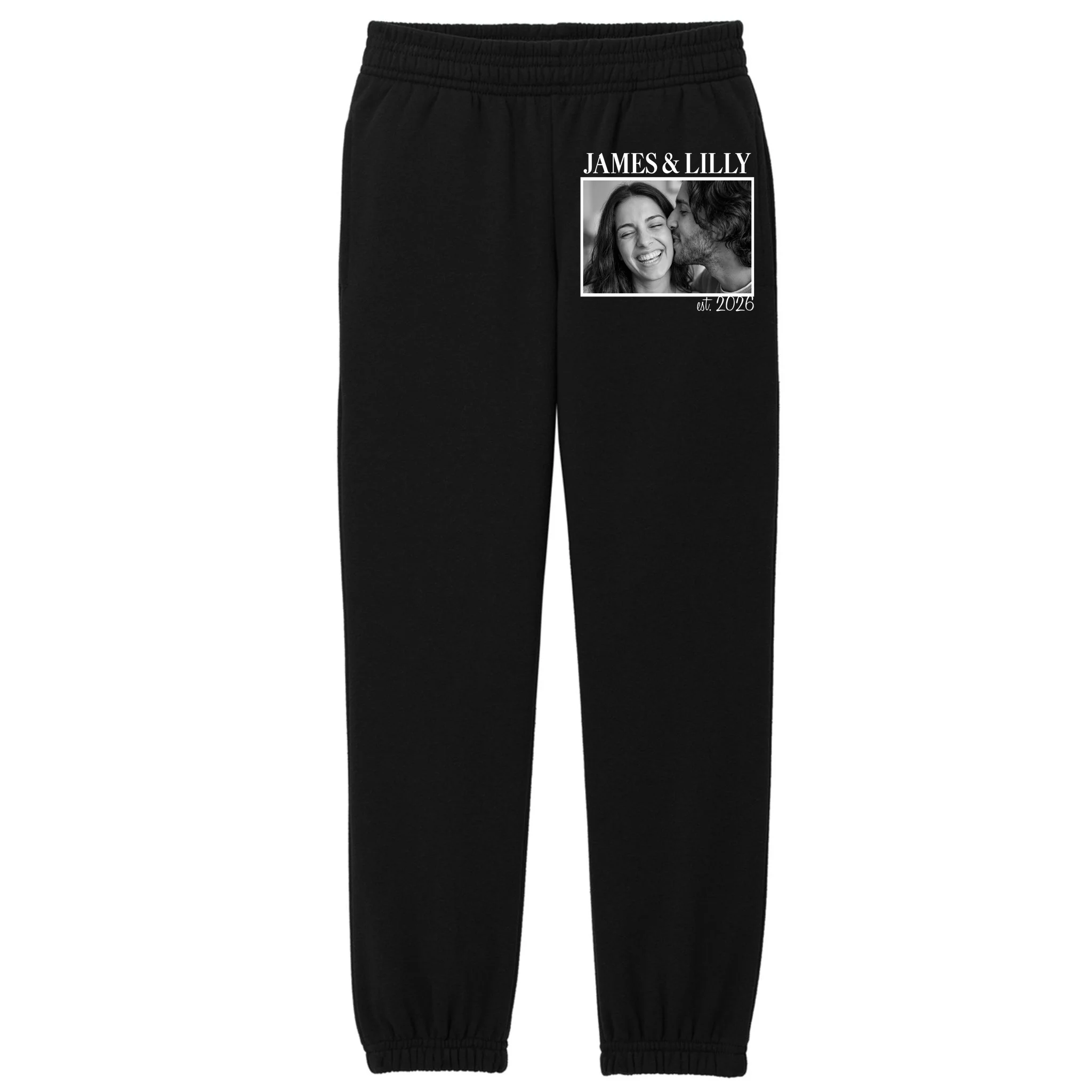Personalized Couple Gift with Custom Photo Kids Fleece Sweatpants Vintage Style Engagement or Anniversary Gift - Front