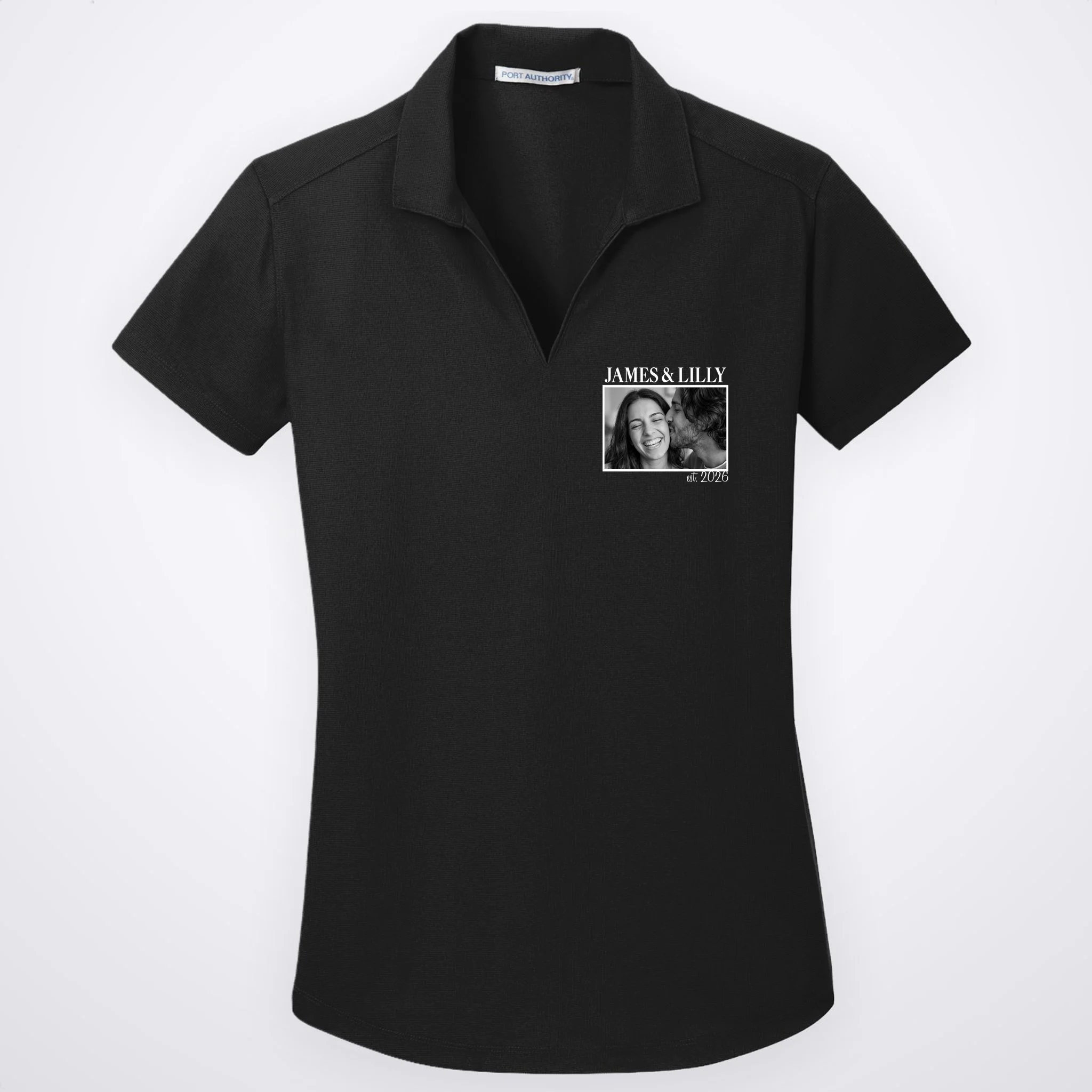 Personalized Couple Gift with Custom Photo Women's Polo Vintage Style Engagement or Anniversary Gift - Front