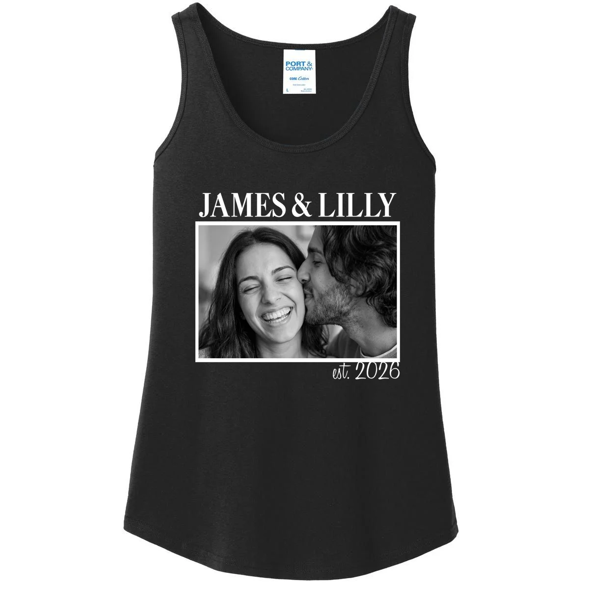Personalized Couple Gift with Custom Photo Women's Tank Top Vintage Style Engagement or Anniversary Gift - Front