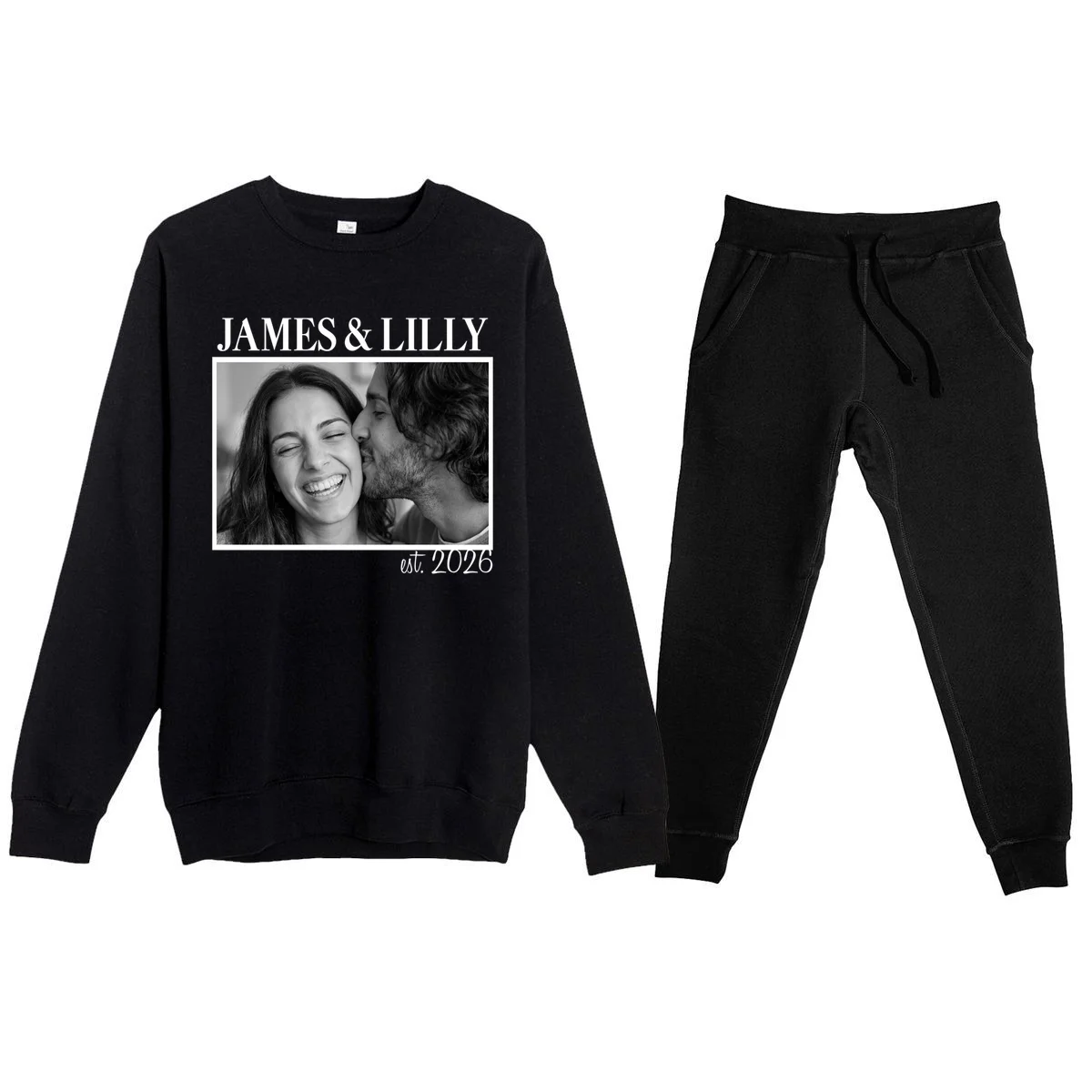 Personalized Couple Gift with Custom Photo Men's Sweatsuit Vintage Style Engagement or Anniversary Gift - Front