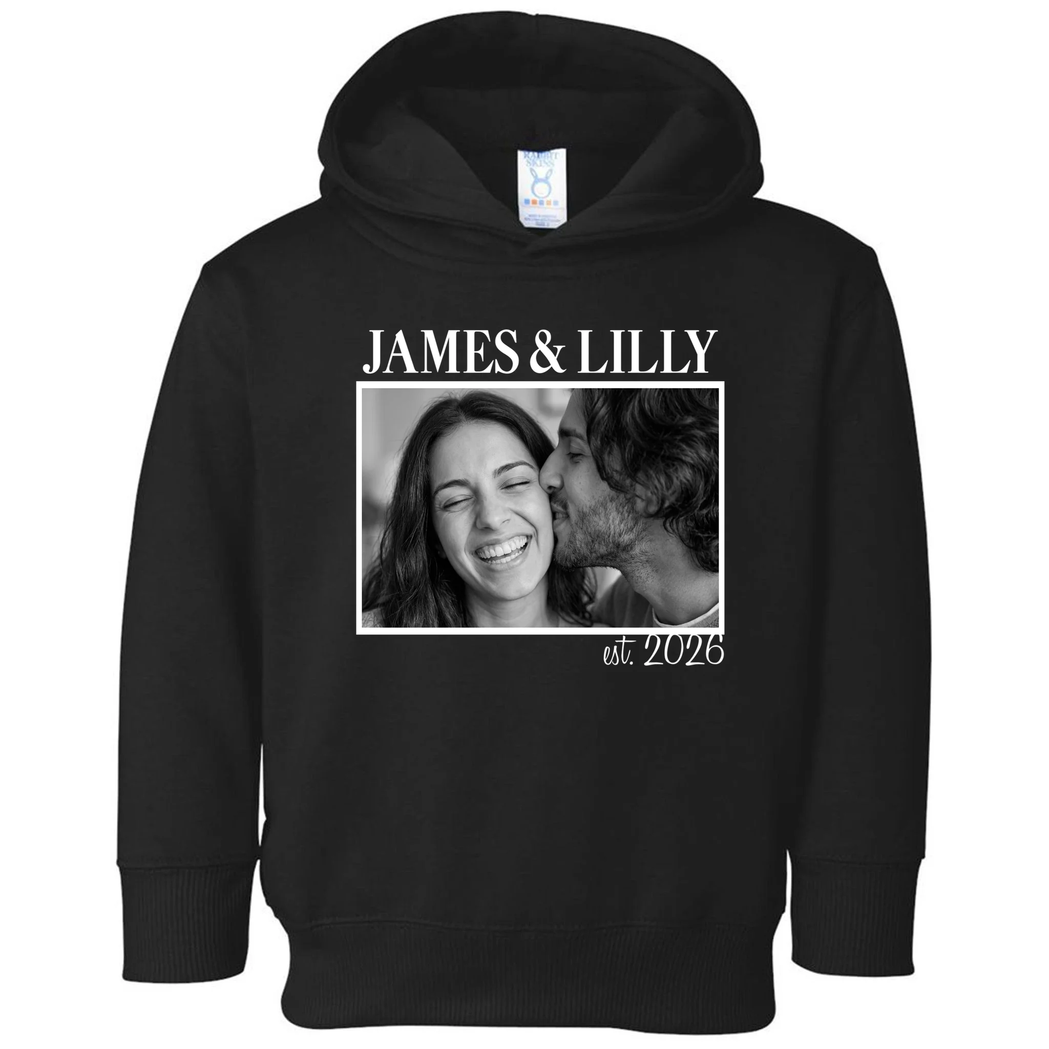 Personalized Couple Gift with Custom Photo Toddler Hoodie Vintage Style Engagement or Anniversary Gift - Front