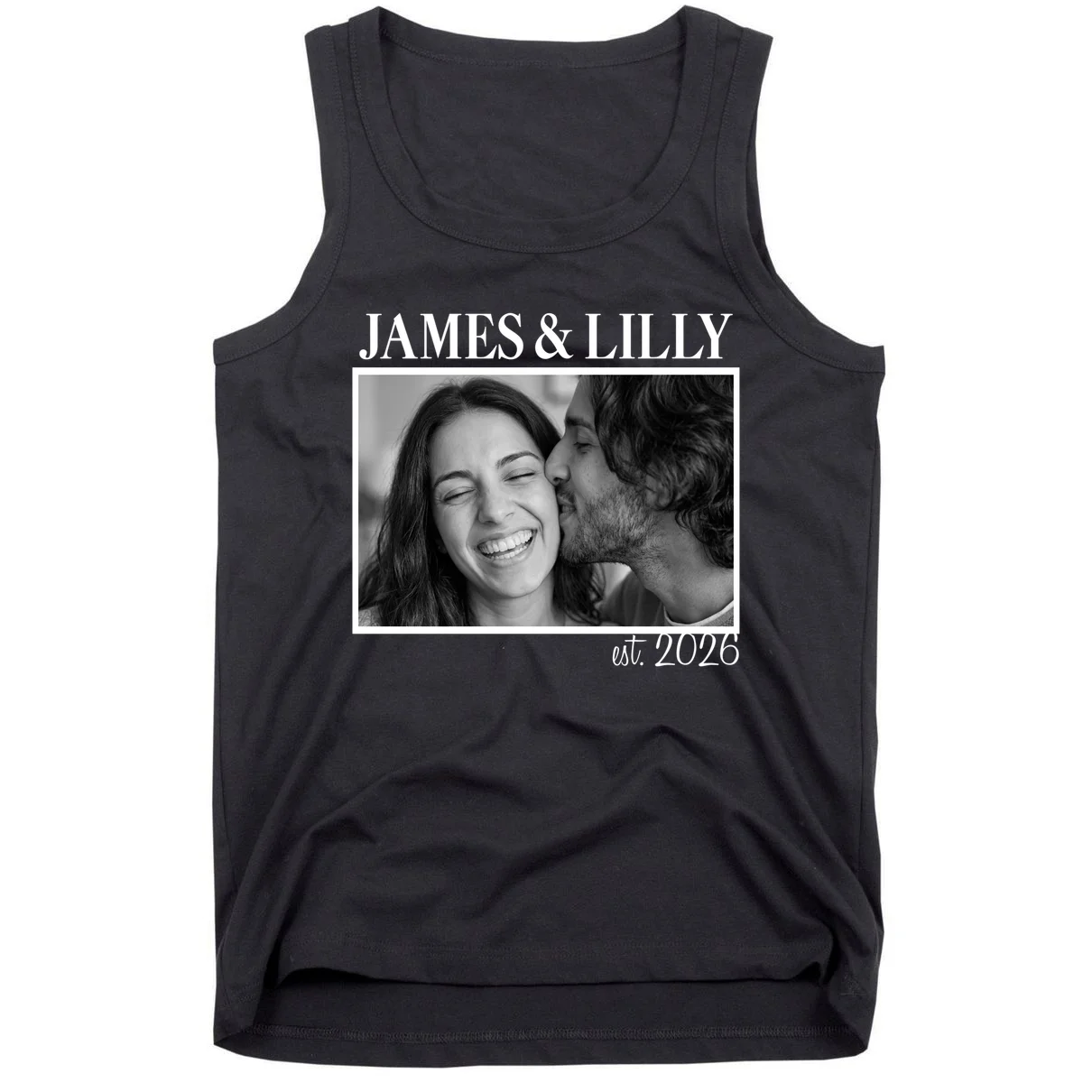 Personalized Couple Gift with Custom Photo Tank Top Vintage Style Engagement or Anniversary Gift - Front