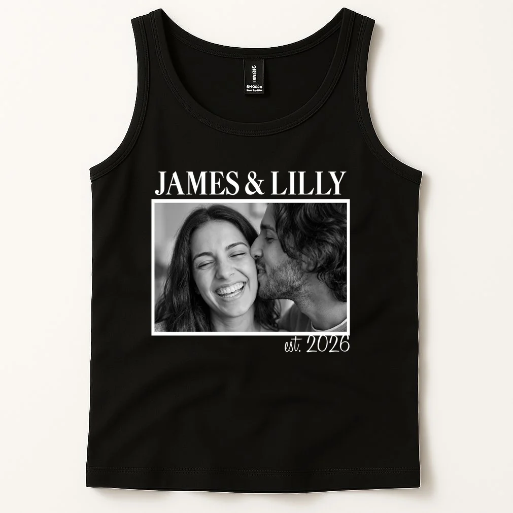 Personalized Couple Gift with Custom Photo Tank Top Vintage Style Engagement or Anniversary Gift - Front 1