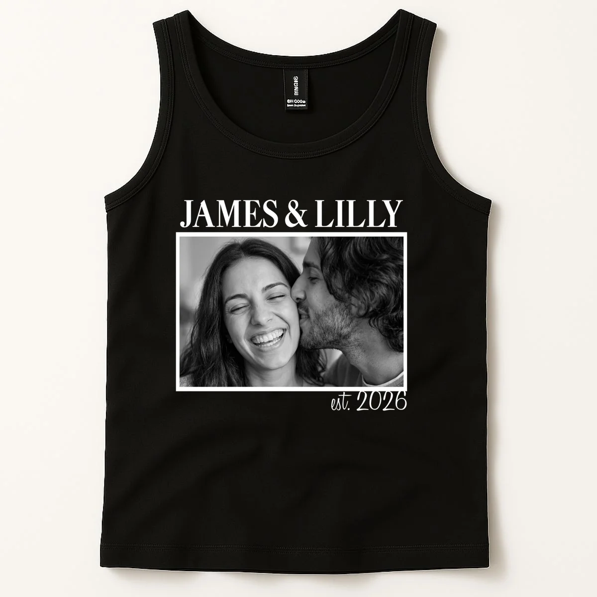 Personalized Couple Gift with Custom Photo Tank Top Vintage Style Engagement or Anniversary Gift - Front 1