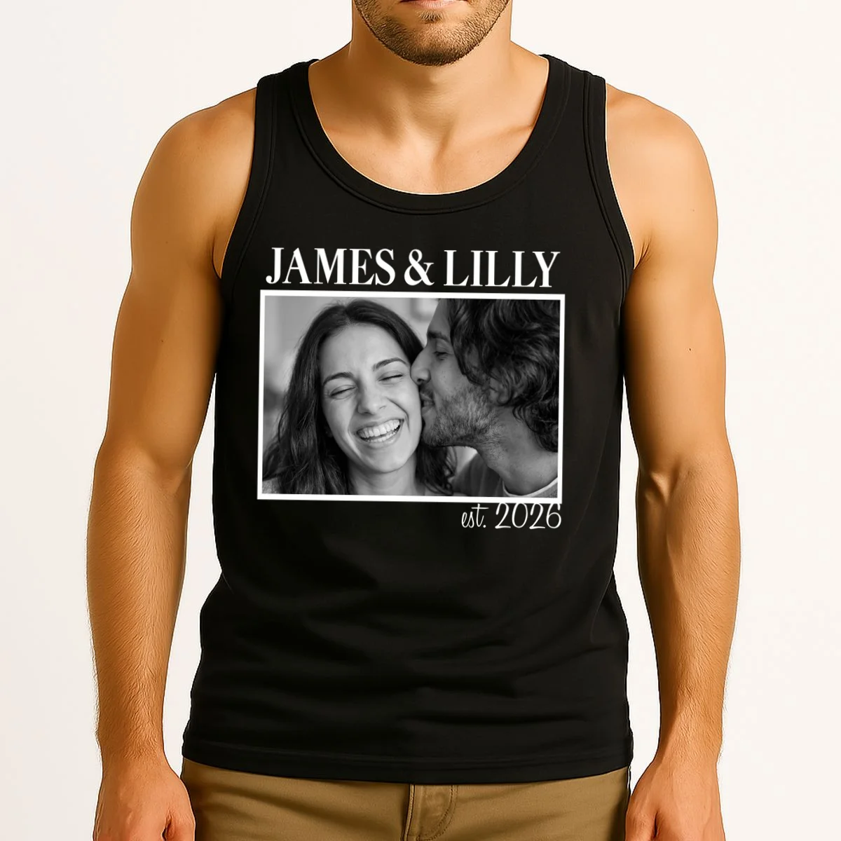 Personalized Couple Gift with Custom Photo Tank Top Vintage Style Engagement or Anniversary Gift - Front 2