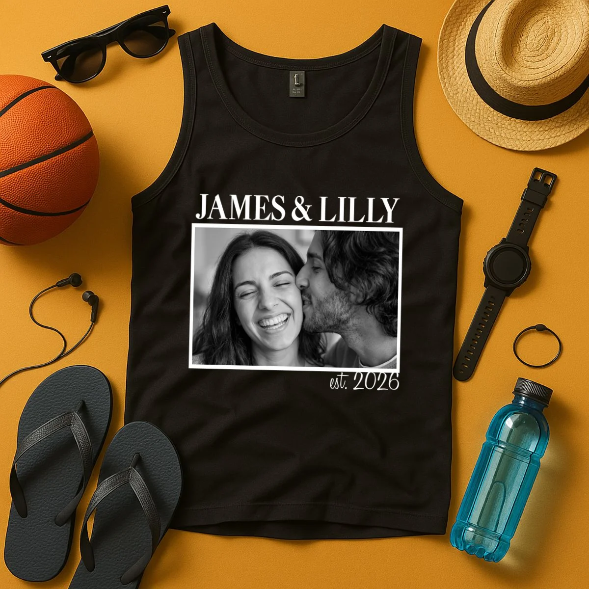 Personalized Couple Gift with Custom Photo Tank Top Vintage Style Engagement or Anniversary Gift - Front 3