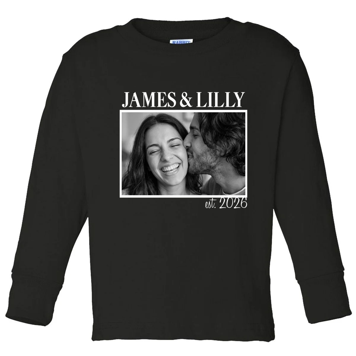 Personalized Couple Gift with Custom Photo Toddler Long Sleeve Shirt Vintage Style Engagement or Anniversary Gift - Front
