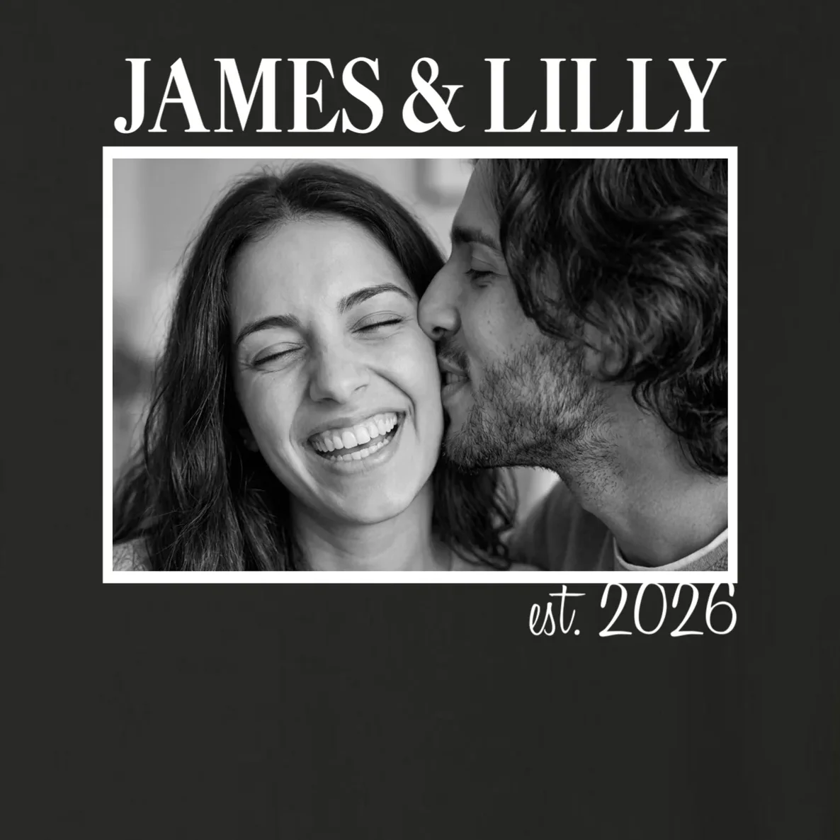 Personalized Couple Gift with Custom Photo Toddler Long Sleeve Shirt Vintage Style Engagement or Anniversary Gift - Front - Close-up