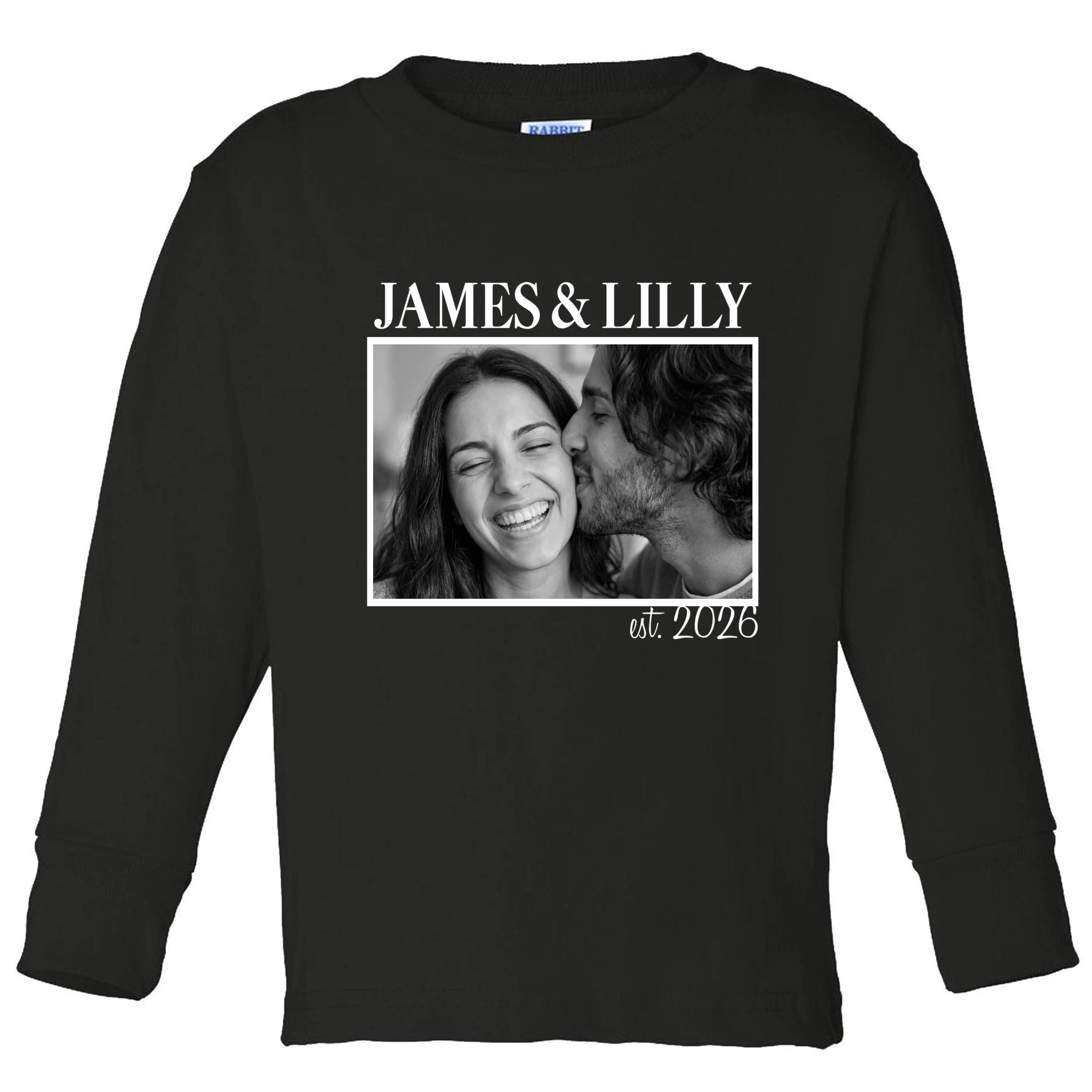 Personalized Couple Gift with Custom Photo Toddler Long Sleeve Shirt Vintage Style Engagement or Anniversary Gift - Front