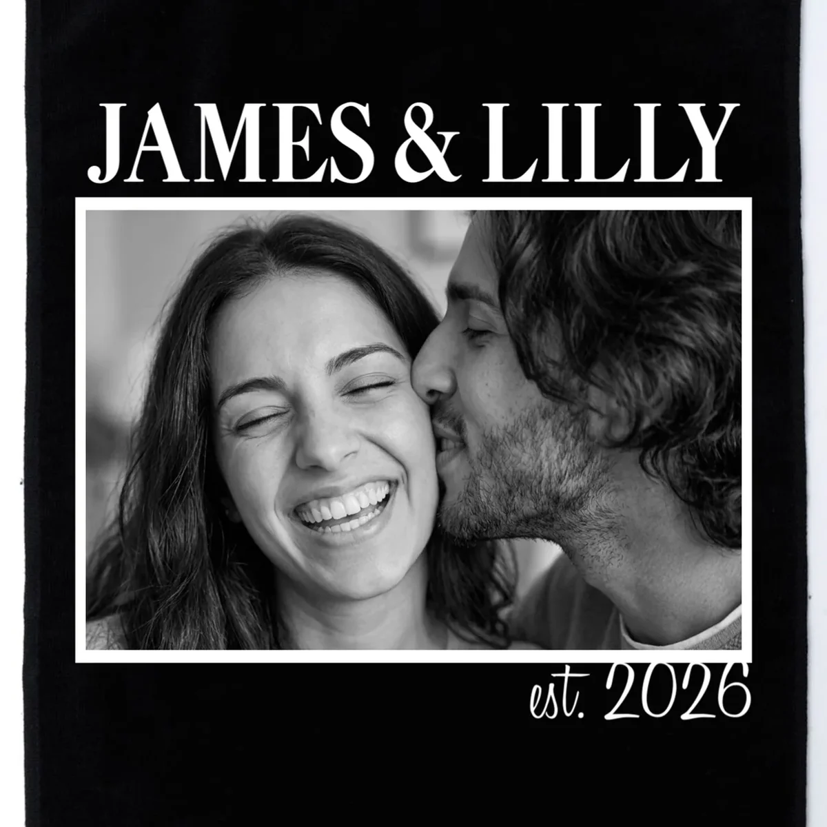 Personalized Couple Gift with Custom Photo Golf Towel Vintage Style Engagement or Anniversary Gift - Front - Close-up