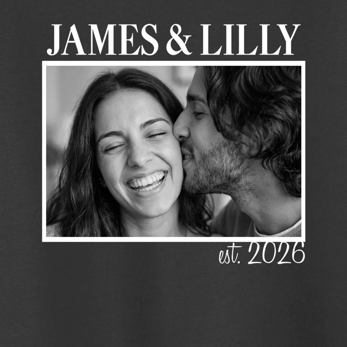Personalized Couple Gift with Custom Photo Toddler T-Shirt Vintage Style Engagement or Anniversary Gift - Front - Close-up
