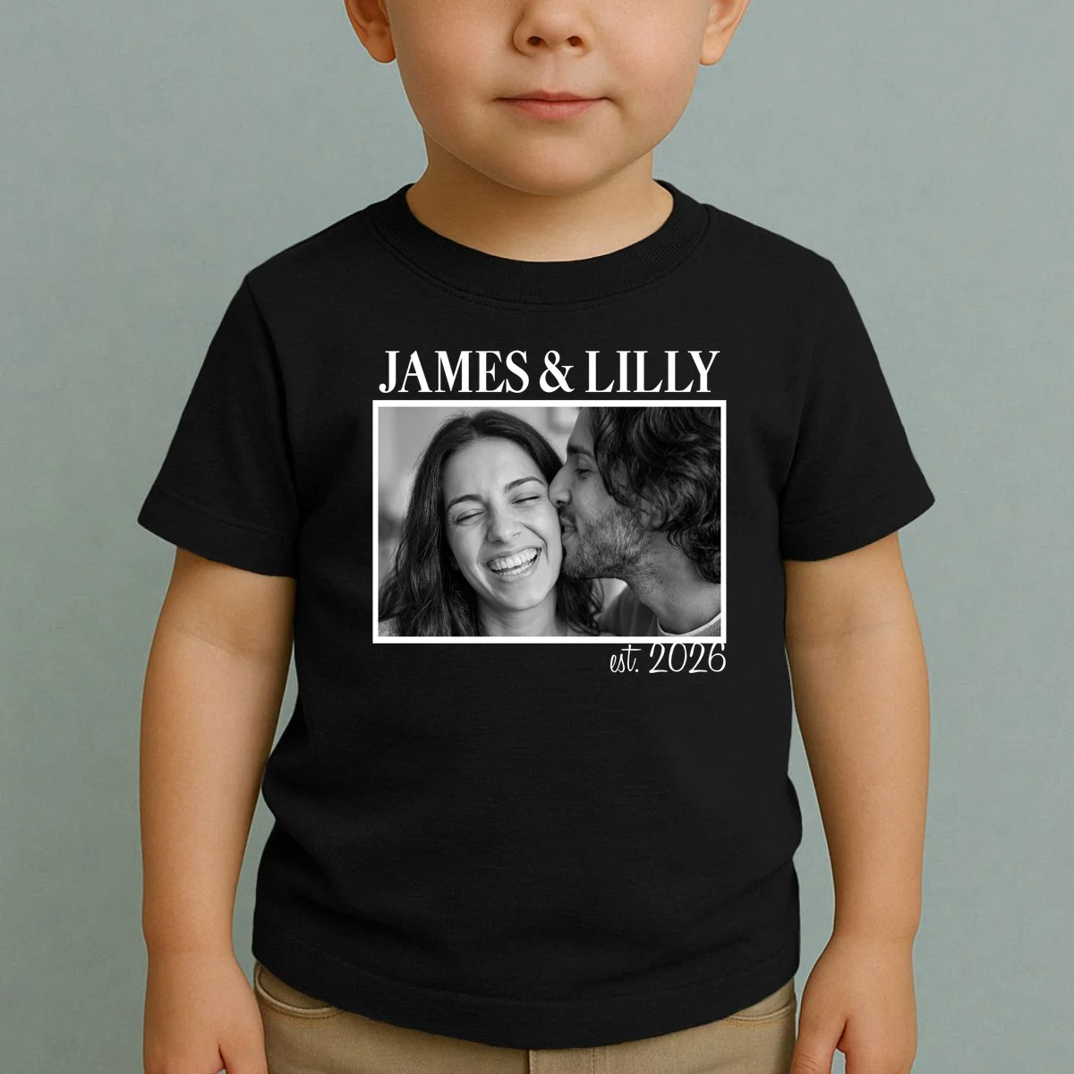 Personalized Couple Gift with Custom Photo Toddler T-Shirt Vintage Style Engagement or Anniversary Gift - Front 1
