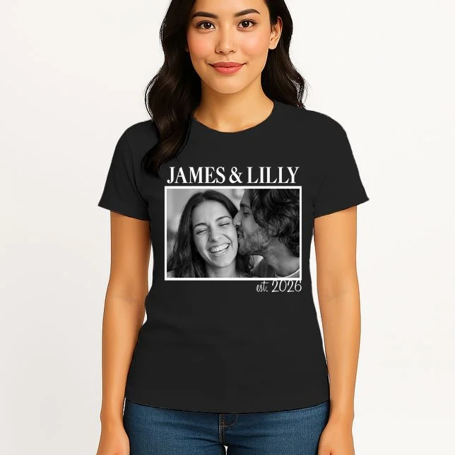 Personalized Couple Gift with Custom Photo Women's T-Shirt Vintage Style Engagement or Anniversary Gift - Front 3