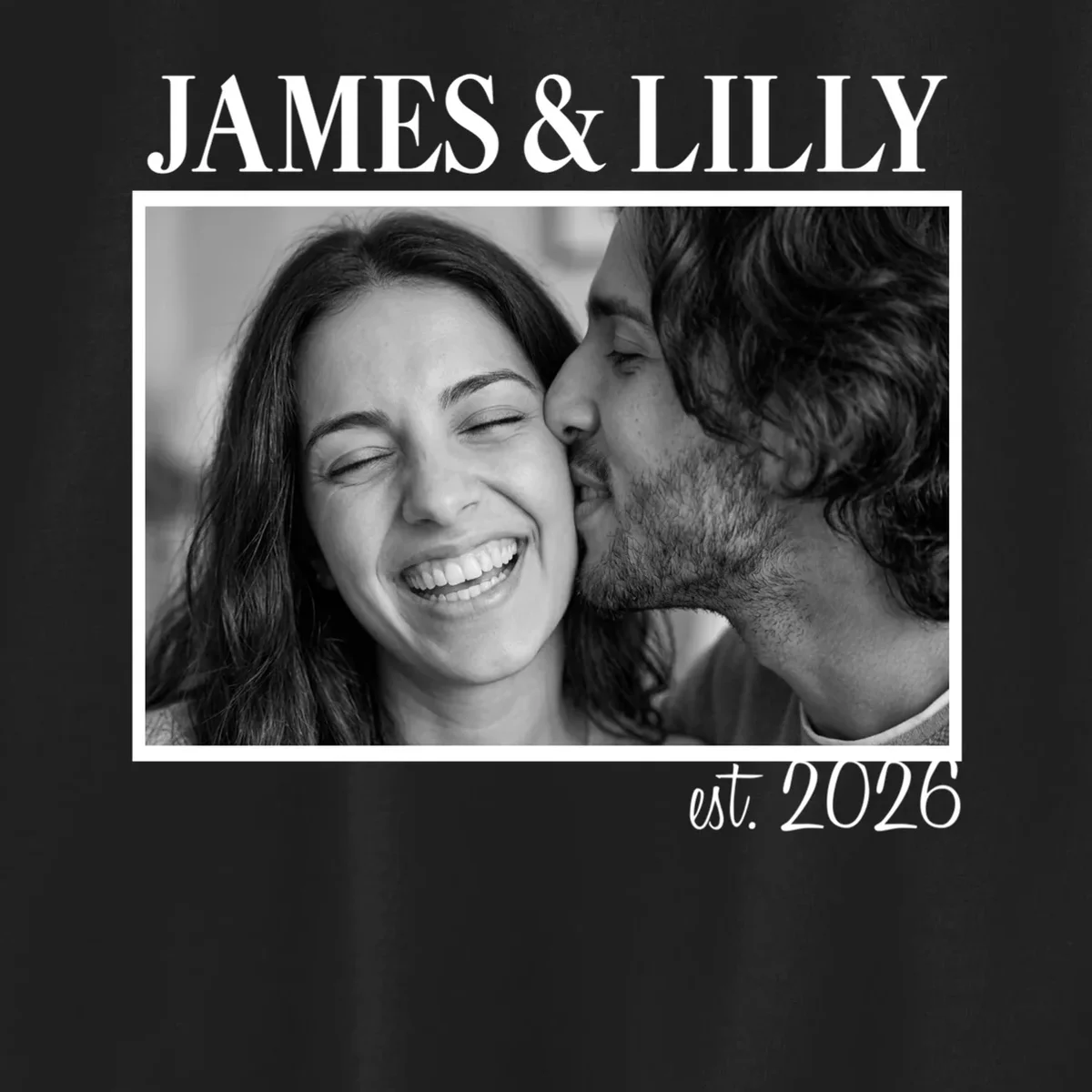 Personalized Couple Gift with Custom Photo Kids Sweatshirt Vintage Style Engagement or Anniversary Gift - Front - Close-up