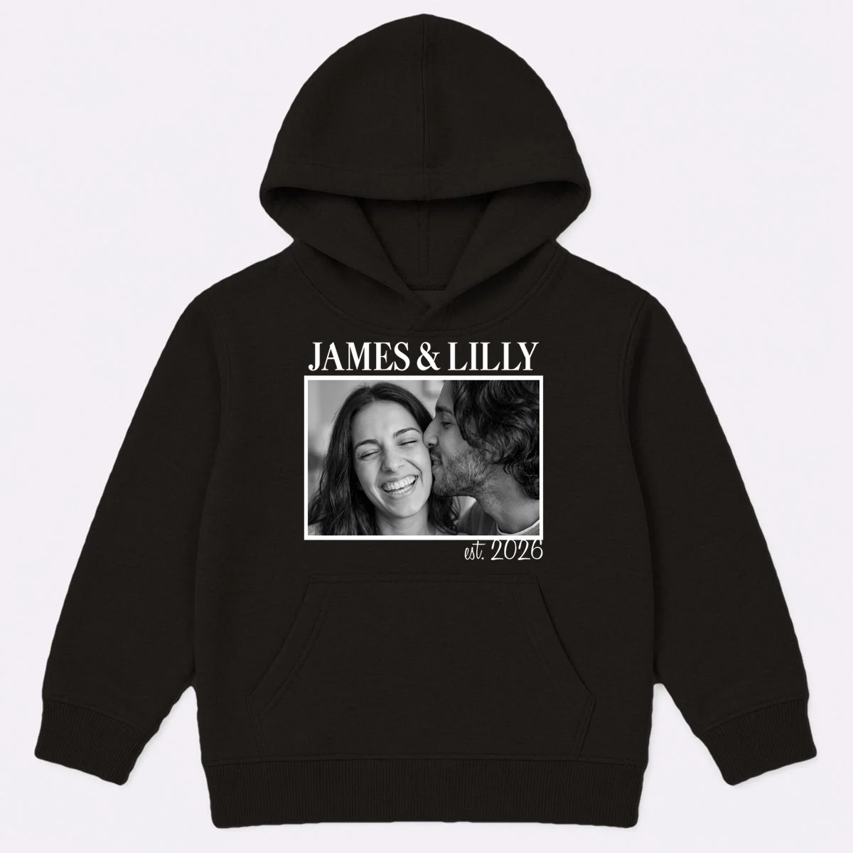 Personalized Couple Gift with Custom Photo Kids Hoodie Vintage Style Engagement or Anniversary Gift - Front