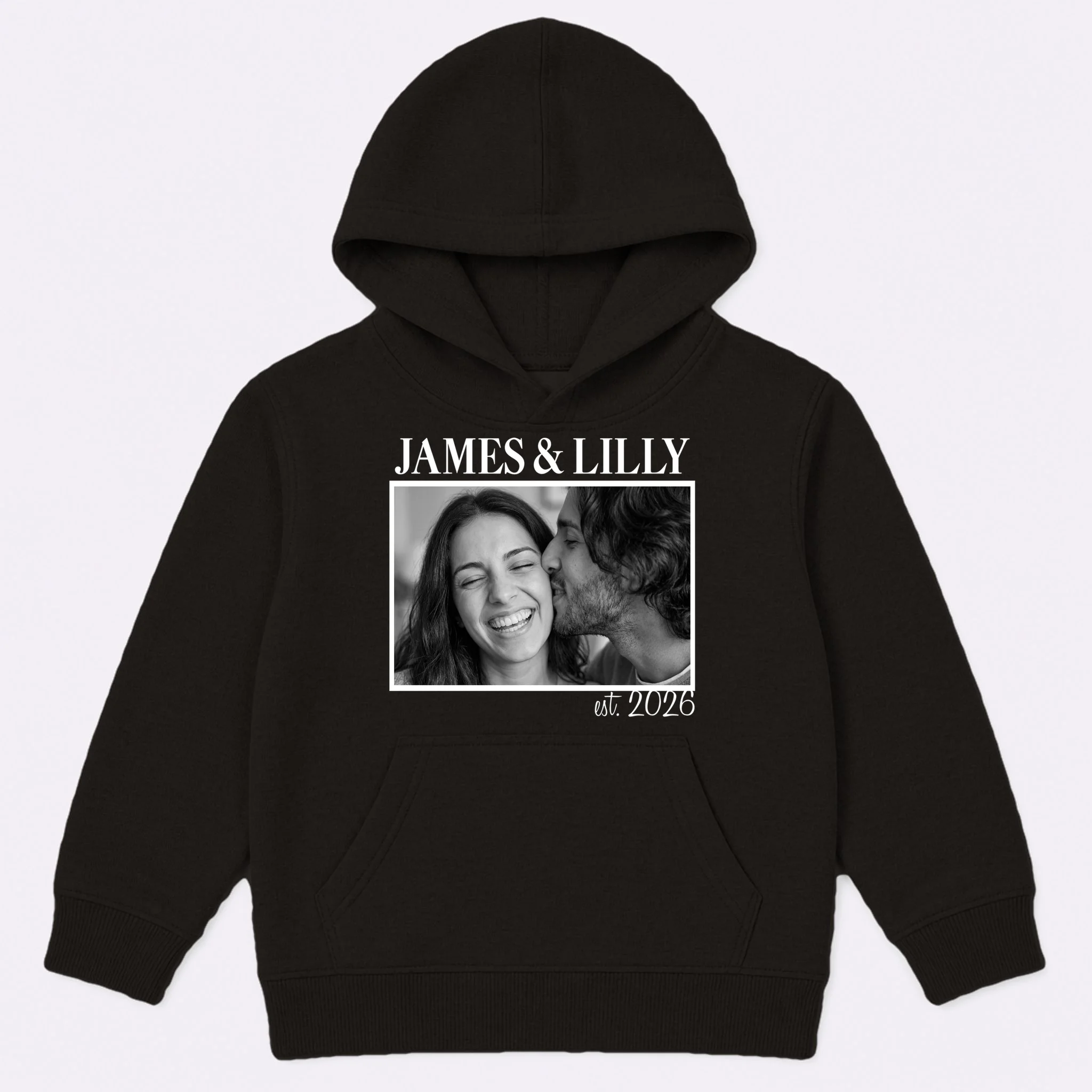 Personalized Couple Gift with Custom Photo Kids Hoodie Vintage Style Engagement or Anniversary Gift - Front