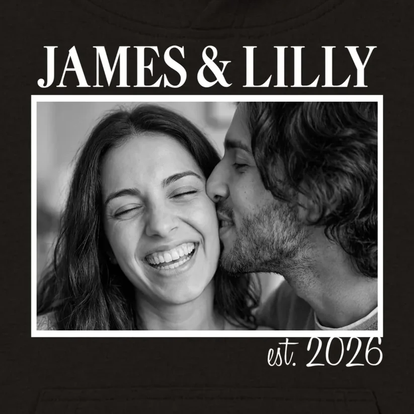 Personalized Couple Gift with Custom Photo Kids Hoodie Vintage Style Engagement or Anniversary Gift - Front - Close-up