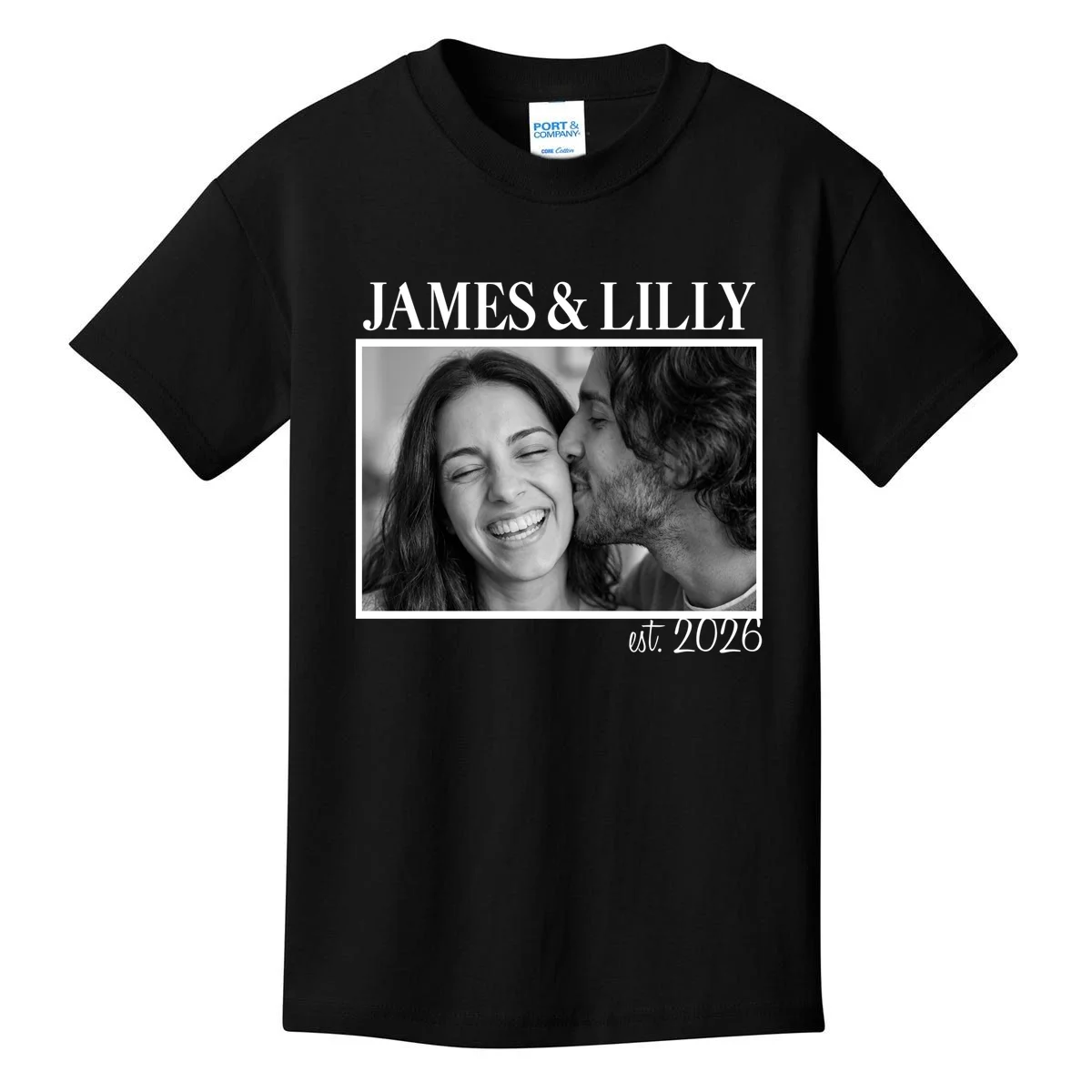 Personalized Couple Gift with Custom Photo Kids T-Shirt Vintage Style Engagement or Anniversary Gift - Front