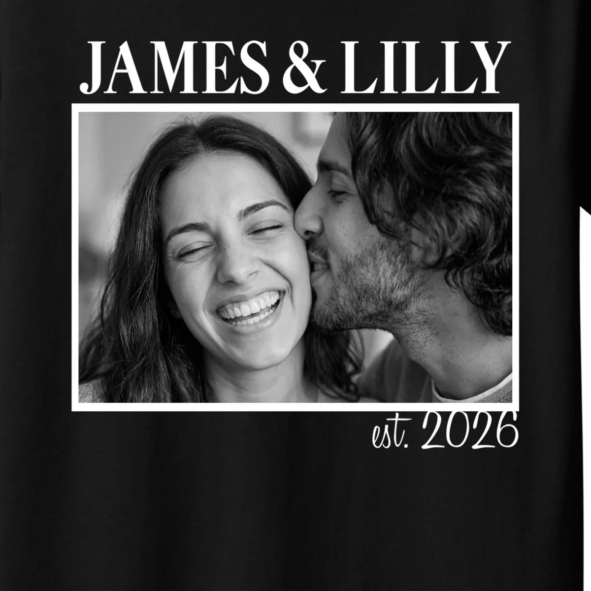 Personalized Couple Gift with Custom Photo Kids T-Shirt Vintage Style Engagement or Anniversary Gift - Front - Close-up