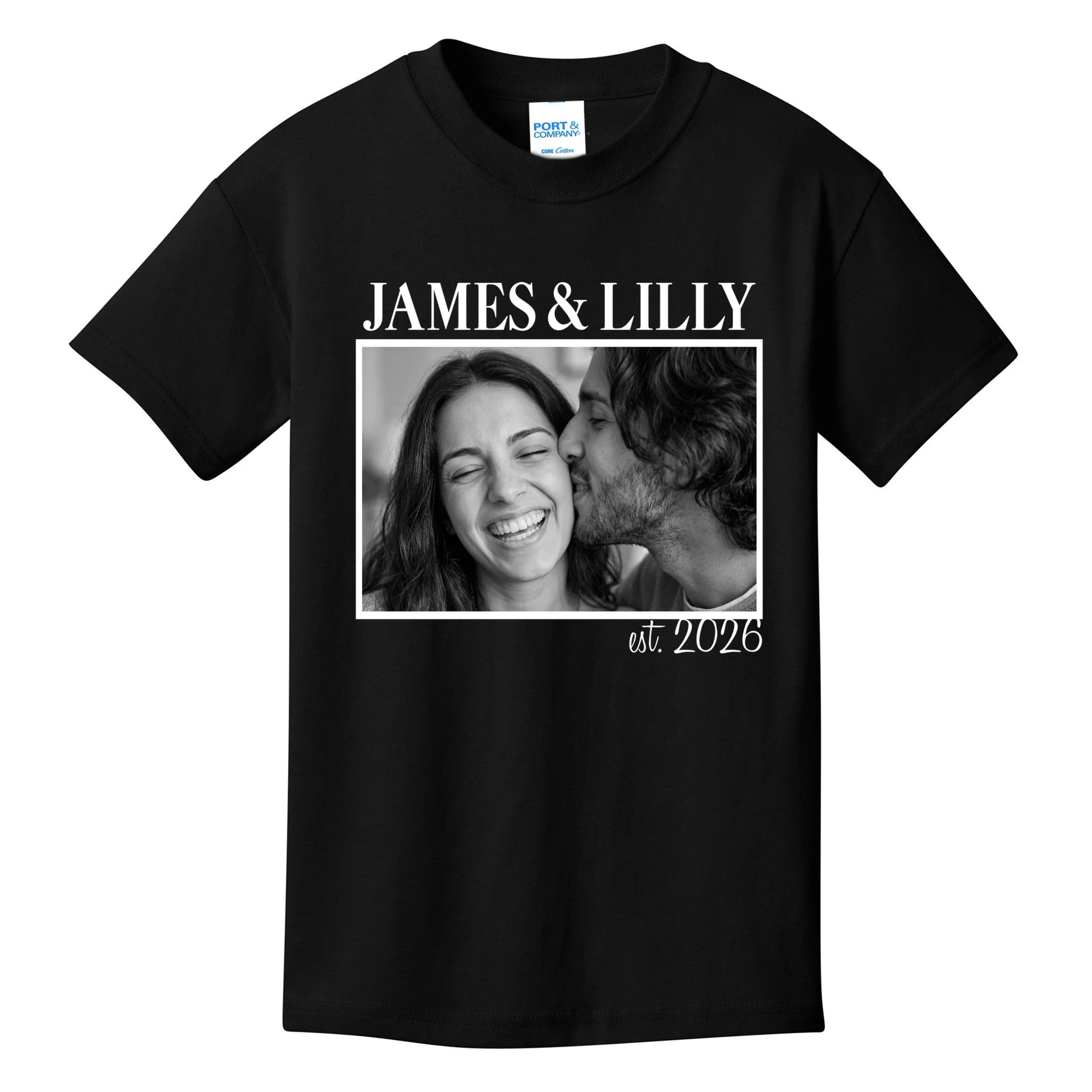 Personalized Couple Gift with Custom Photo Kids T-Shirt Vintage Style Engagement or Anniversary Gift - Front