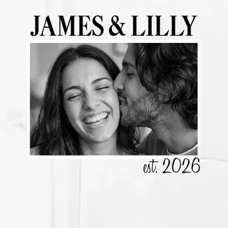 Personalized Couple Gift with Custom Photo Men's Chef Coat Vintage Style Engagement or Anniversary Gift - Front - Close-up