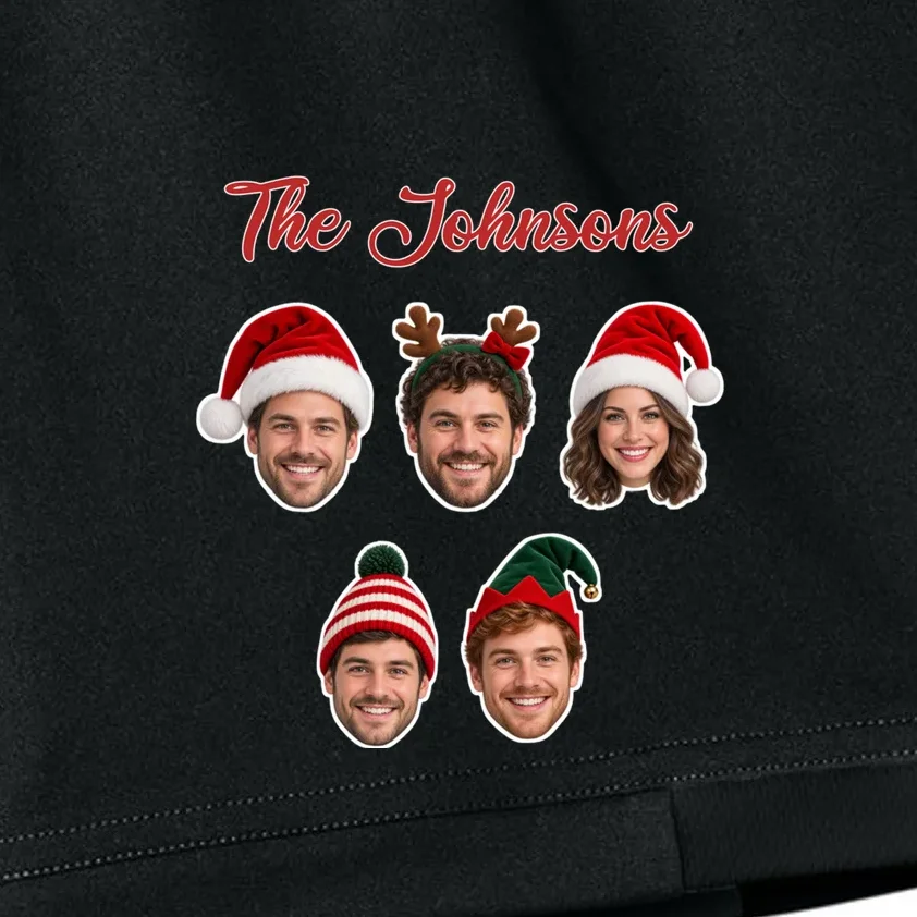 Personalized Christmas Hat Family Faces Kids Shorts - Custom Photo & Name - Front - Close-up