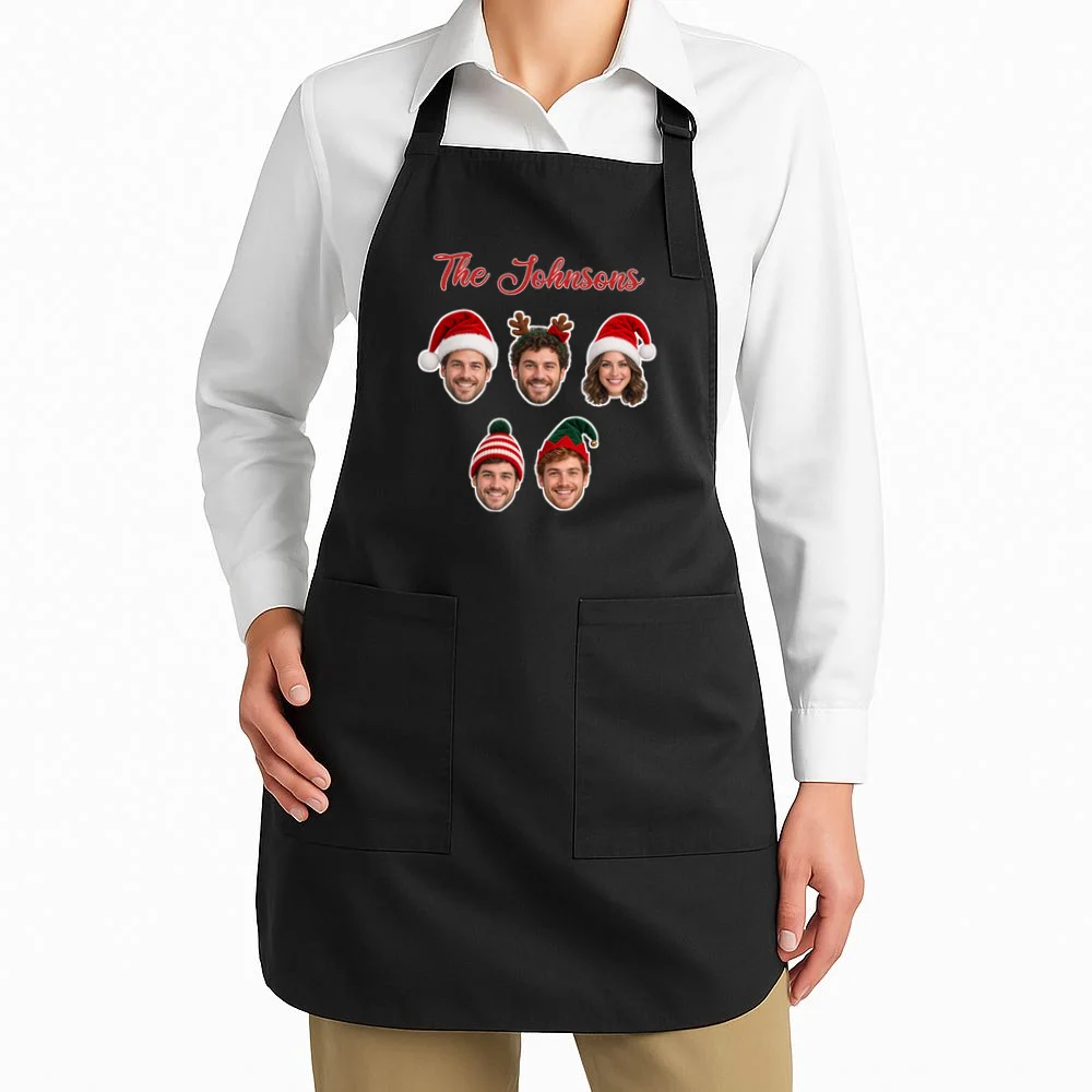 Personalized Christmas Hat Family Faces Apron - Custom Photo & Name - Front 1