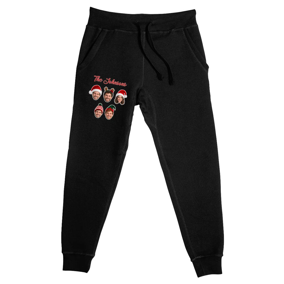Personalized Christmas Hat Family Faces Men's Sweatpants - Custom Photo & Name Front