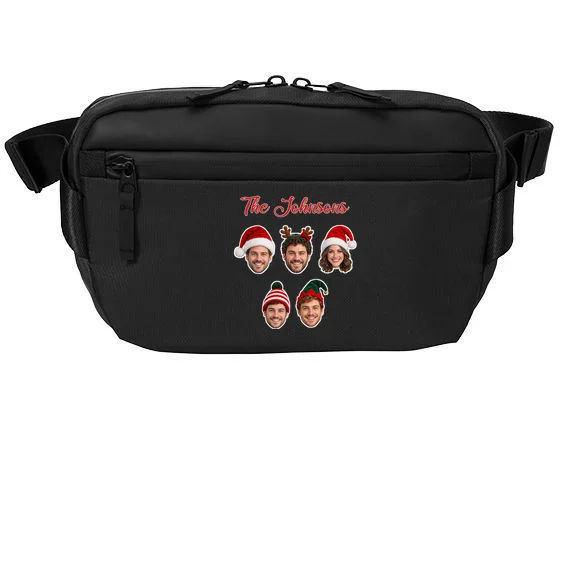 Personalized Christmas Hat Family Faces Crossbody - Custom Photo & Name Front