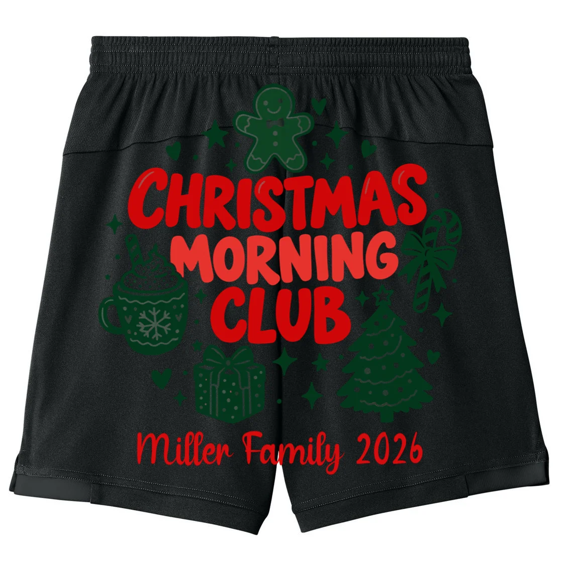 Personalized Christmas Morning Club Family Graphic Kids Shorts - Back