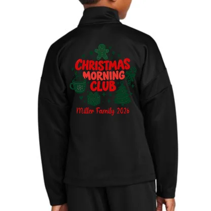 Personalized Christmas Morning Club Family Graphic Kids Jacket - Back - Close-up