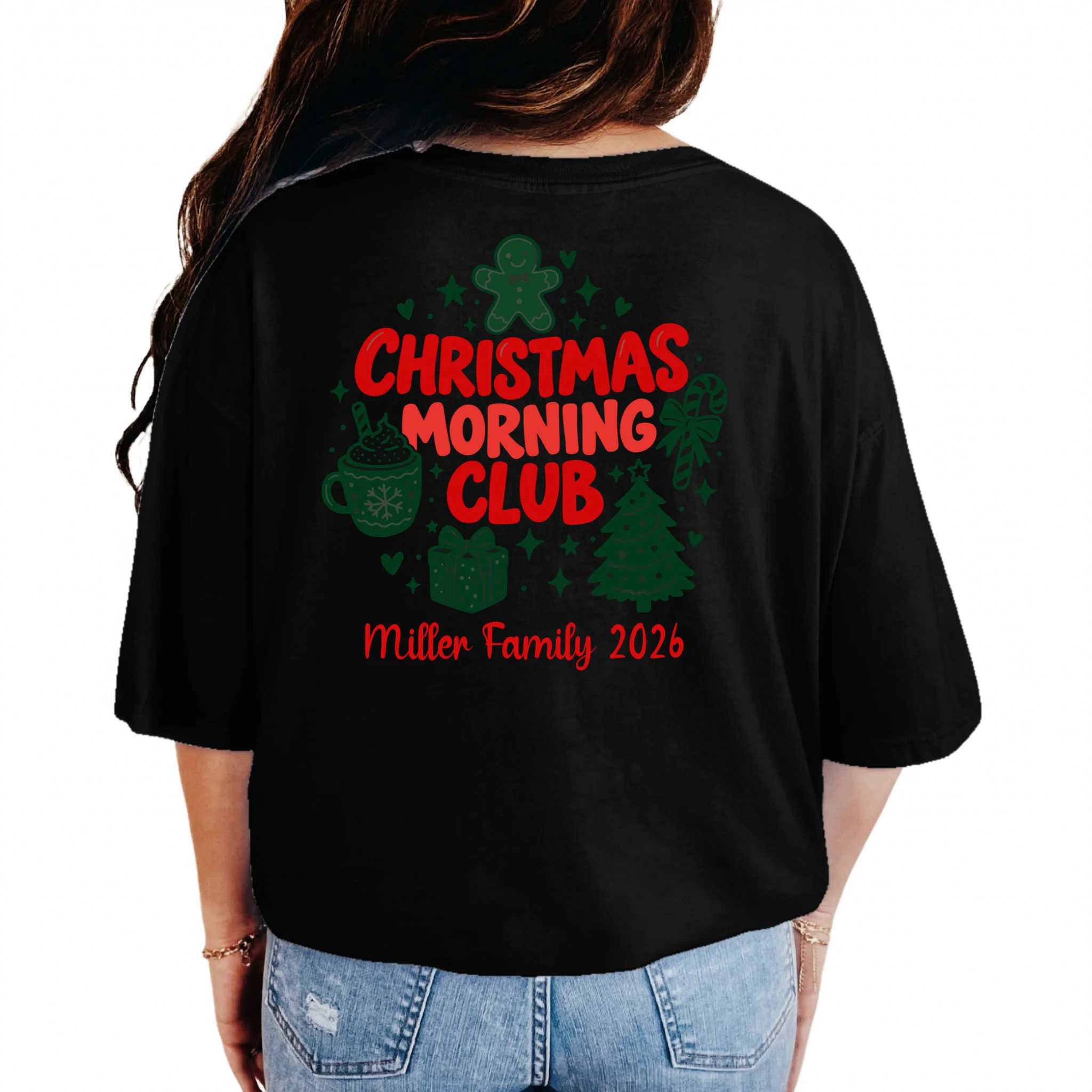Personalized Christmas Morning Club Family Graphic Comfort Colors Unisex T-Shirt - Back