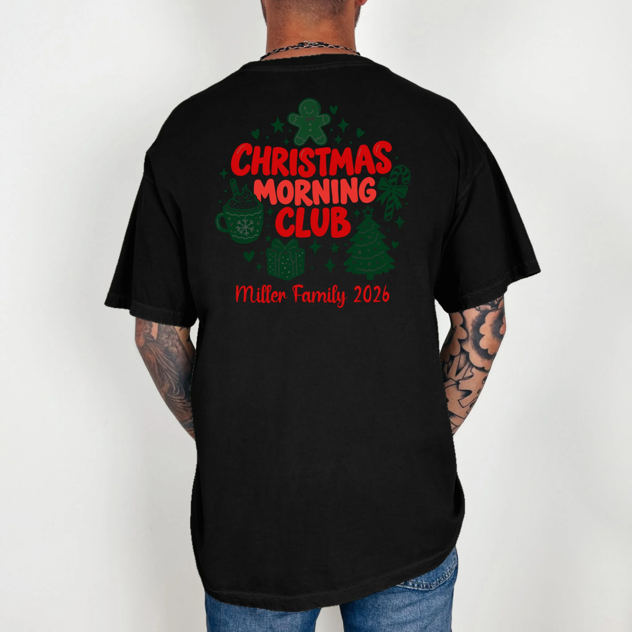 Personalized Christmas Morning Club Family Graphic Comfort Colors Unisex T-Shirt - Back 2