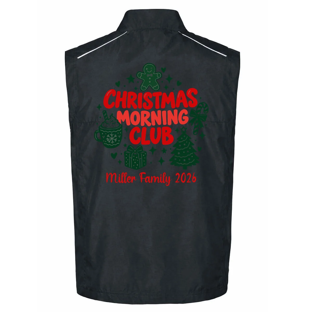Personalized Christmas Morning Club Family Graphic Men's Vest - Back - Close-up