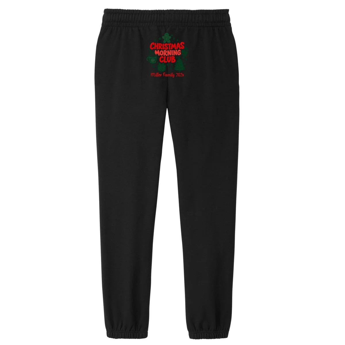 Personalized Christmas Morning Club Family Graphic Women's Fleece Sweatpants - Back - Close-up