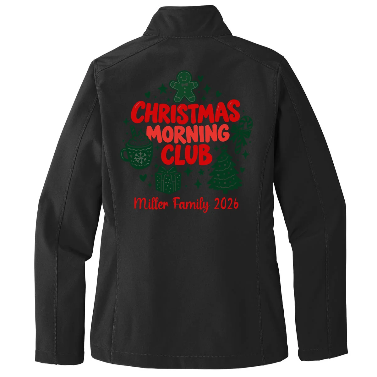 Personalized Christmas Morning Club Family Graphic Women's Soft Jacket - Back - Close-up