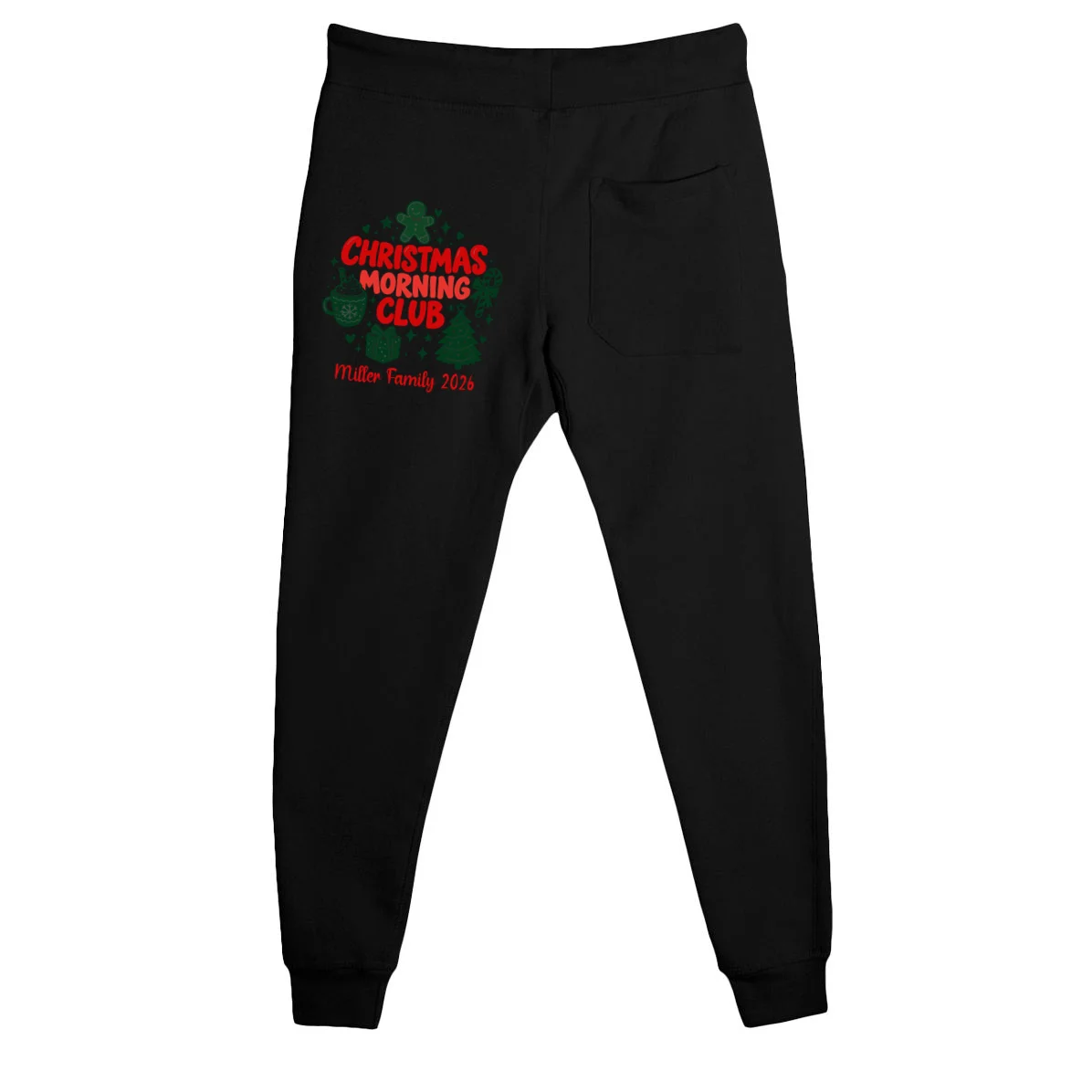 Personalized Christmas Morning Club Family Graphic Men's Sweatpants - Back - Close-up
