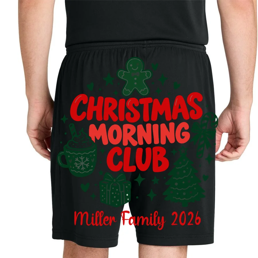 Personalized Christmas Morning Club Family Graphic Men's Shorts - Back 1