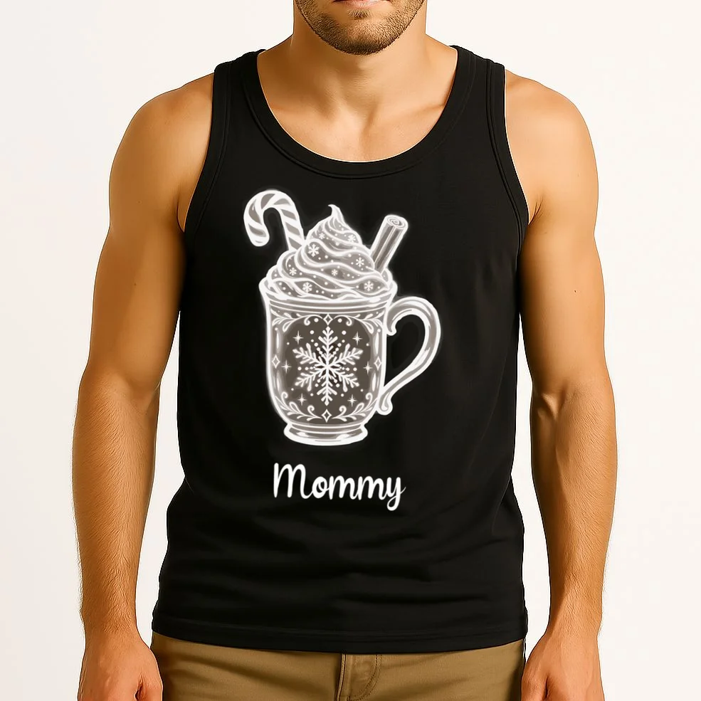 Personalized Christmas Morning Club Family Graphic Men's Tank Top - Front 2